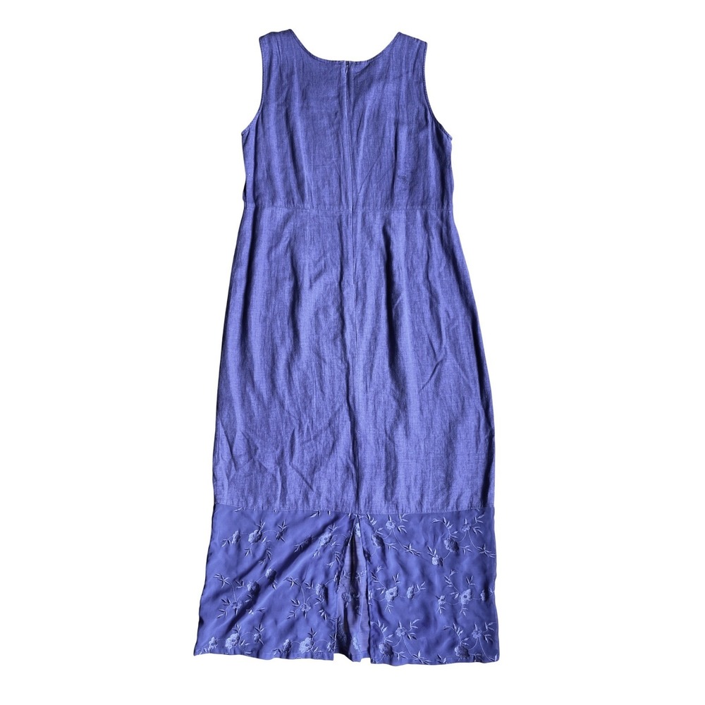 Vintage Country Wear Casuals Purple Linen Blend Embroidered Hem Sun Dress M - Picture 7 of 7